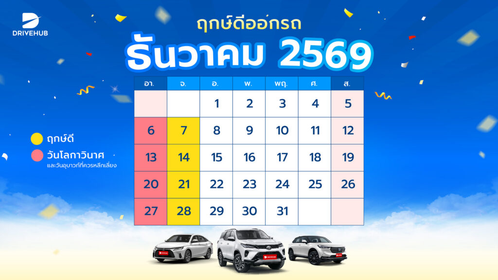 ฤกษ์ดีออกรถ เดือนธันวาคม 2569